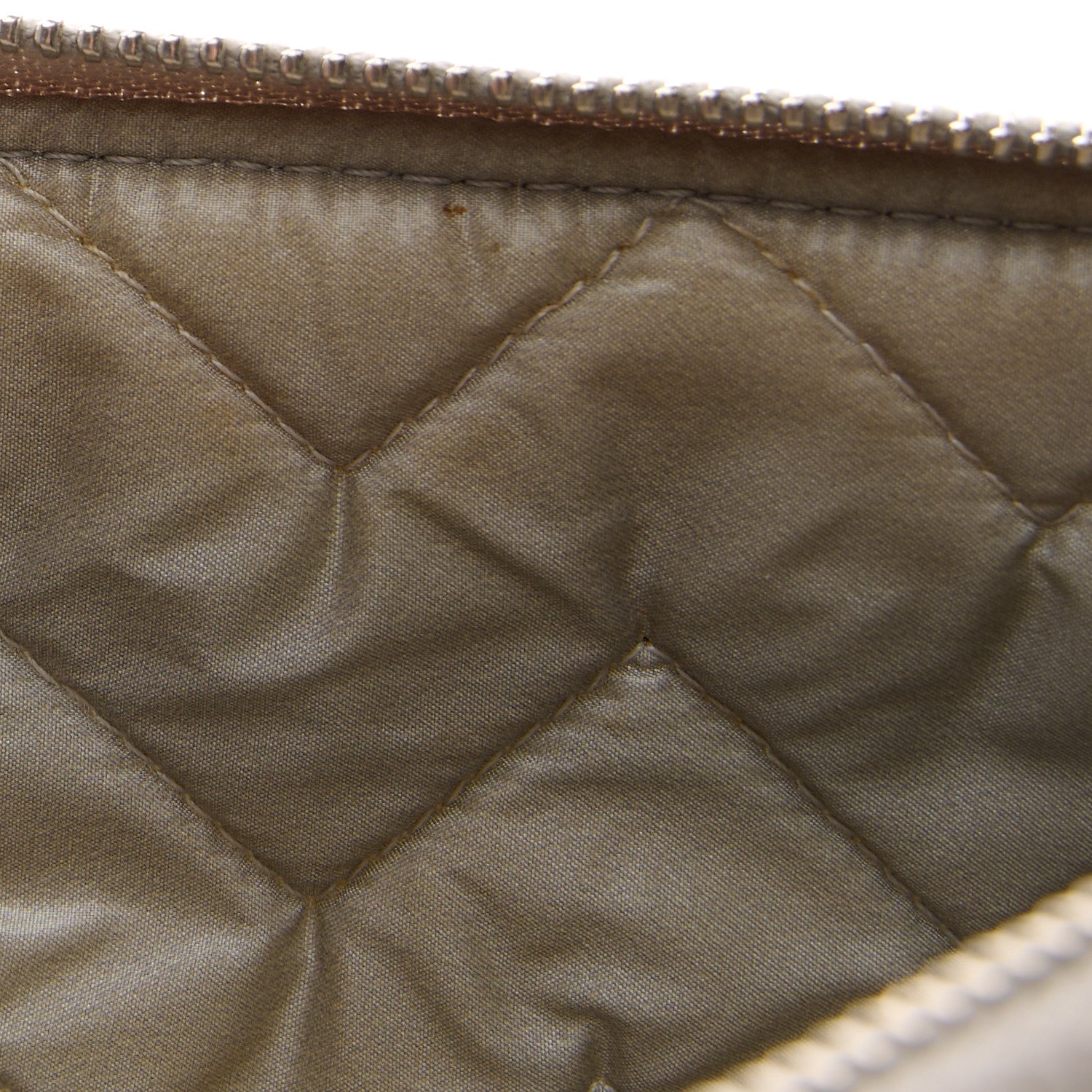 Chanel Metallic Sheepskin Chevron Quilted Mademoiselle Vintage Large Zip Pouch Silver 11 of 11