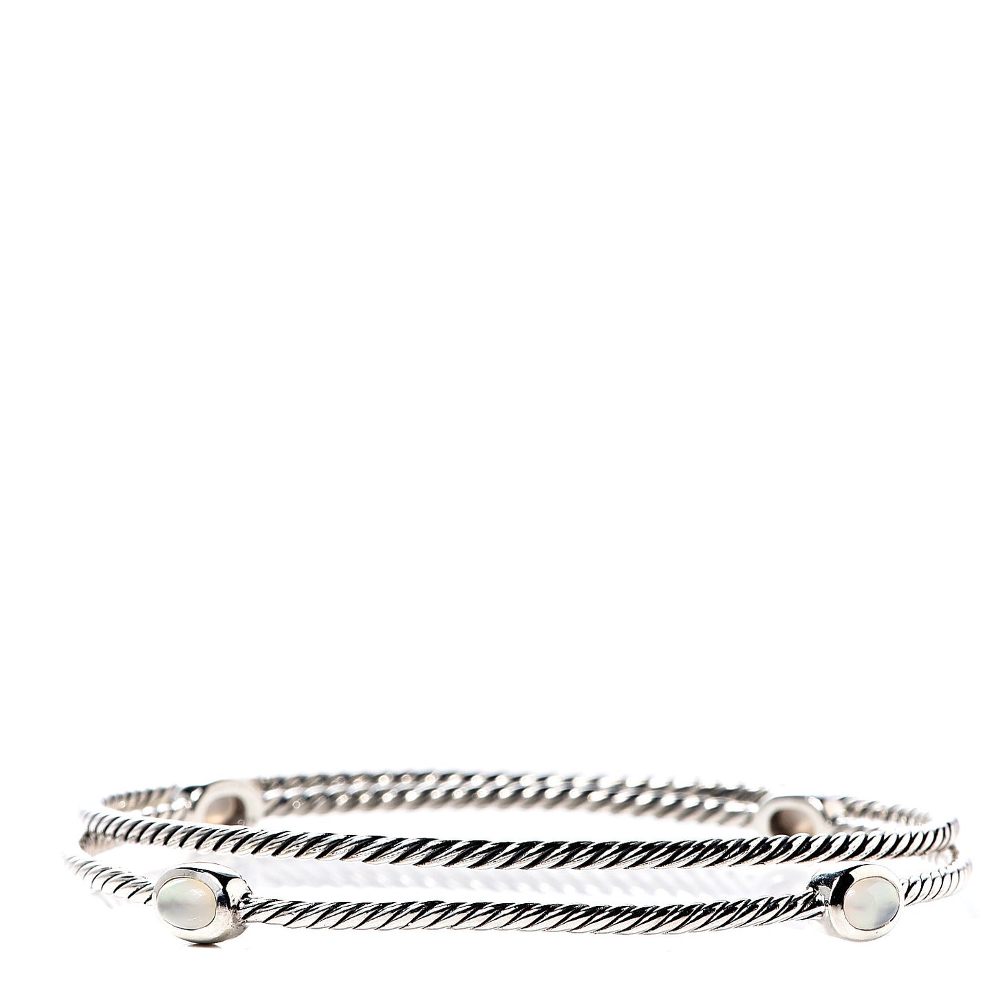 Sterling Silver Moon Quartz Color Classics Cable Bangle Bracelet Set of 2