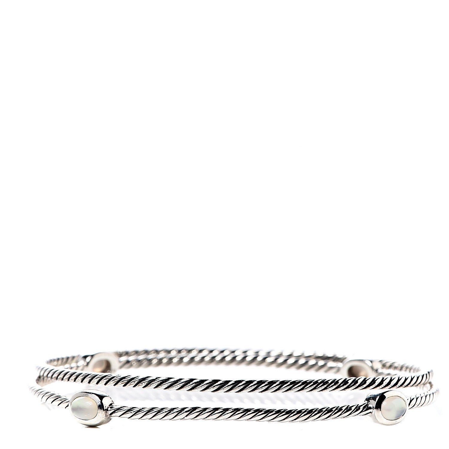 David Yurman Sterling Silver Moon Quartz Color Classics Cable Bangle Bracelet Set of 2 1 of 4