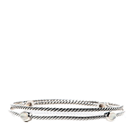 David Yurman Sterling Silver Moon Quartz Color Classics Cable Bangle Bracelet Set of 2 1 of 4