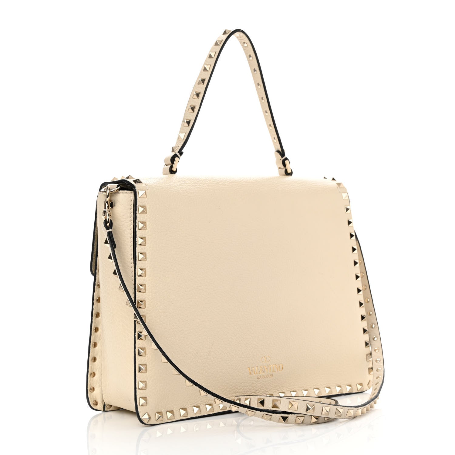 Valentino Garavani Grained Calfskin Rockstud Top Handle Flap Shoulder Bag Light Ivory 3 of 14