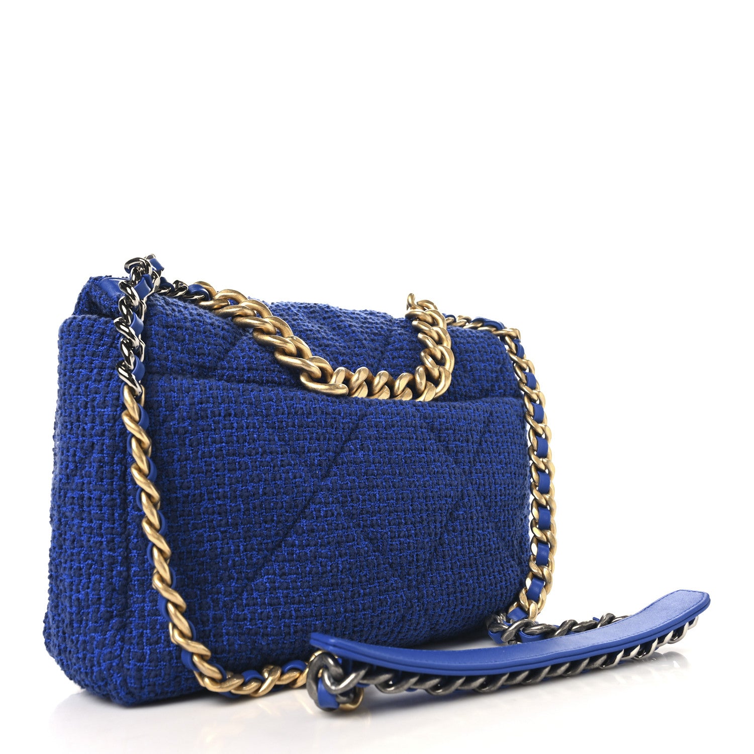 Chanel Tweed Quilted Large Chanel 19 Flap Blue 3 of 10