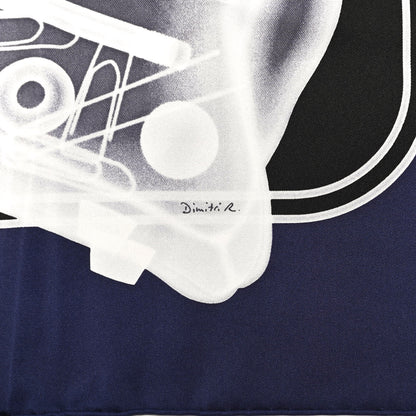 Hermes Silk Please Check In Scarf 90 Marine Black White 6 of 6