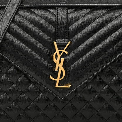 Saint Laurent Grain De Poudre Textured Mixed Matelasse Large Triquilt Monogram Satchel Black 9 of 12