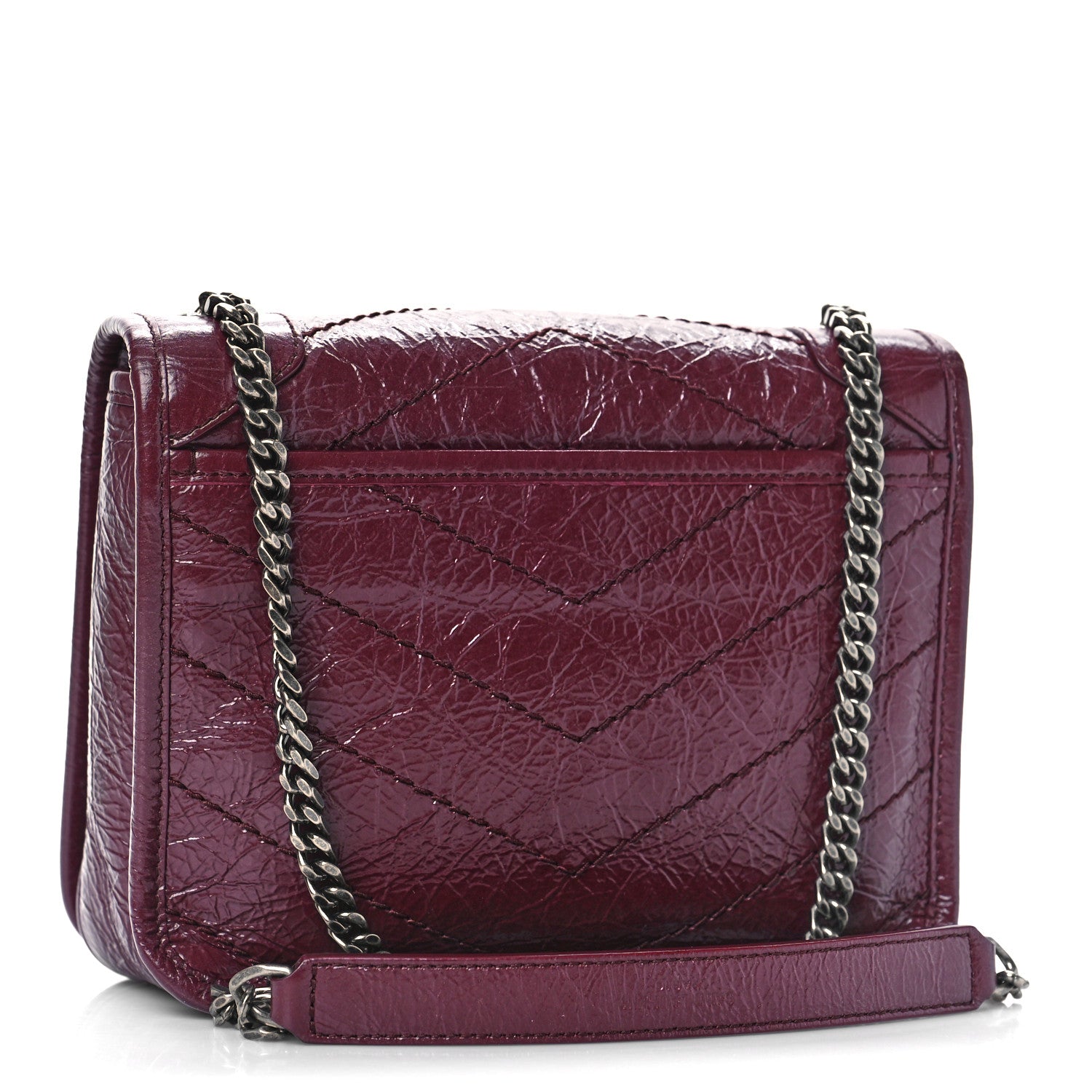 Saint Laurent Crinkled Calfskin Matelasse Monogram Niki Chain Wallet Dark Legion Red 3 of 8