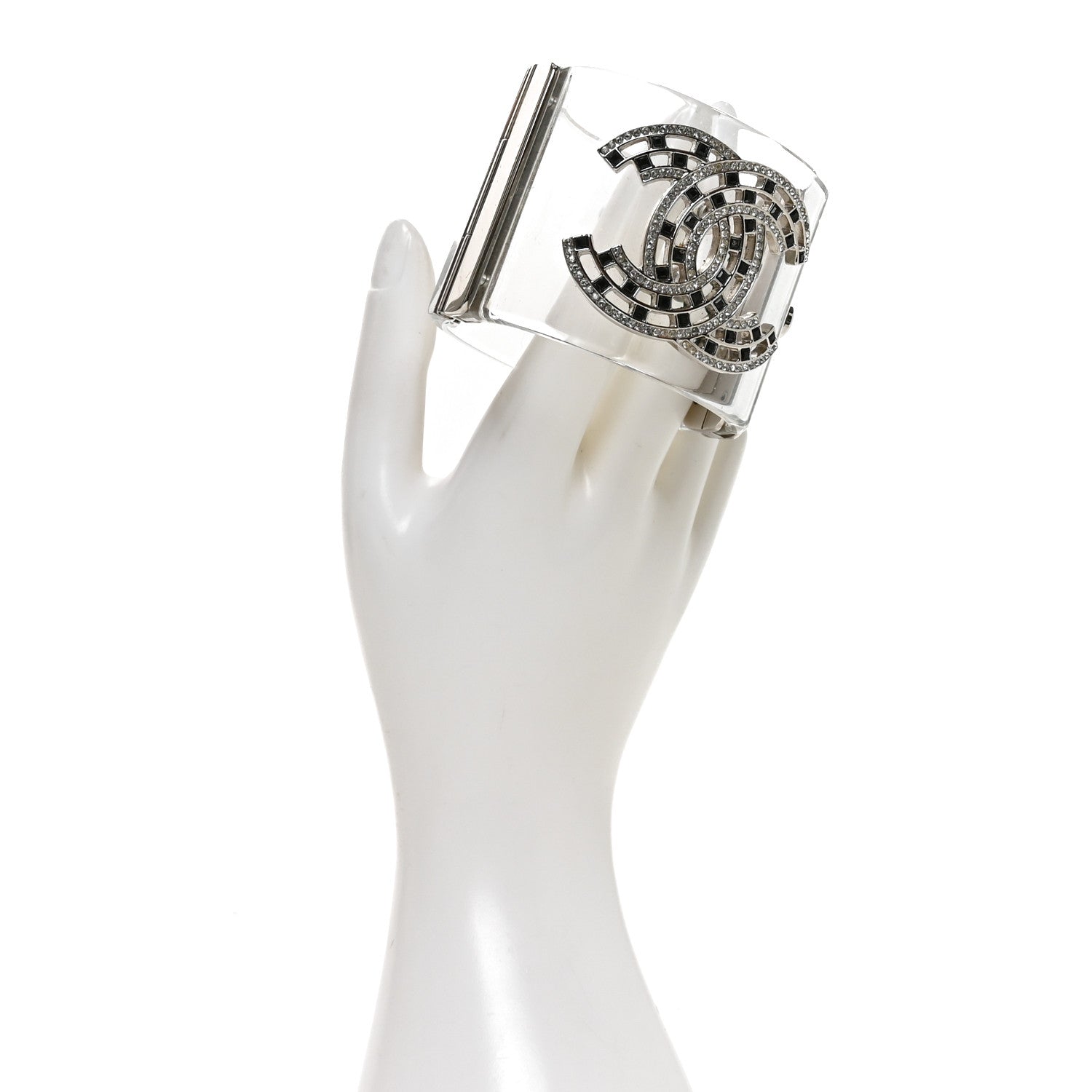Chanel Lucite Baguette Crystal CC Cuff Silver Black 2 of 4