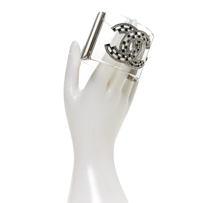 Chanel Lucite Baguette Crystal CC Cuff Silver Black 2 of 4