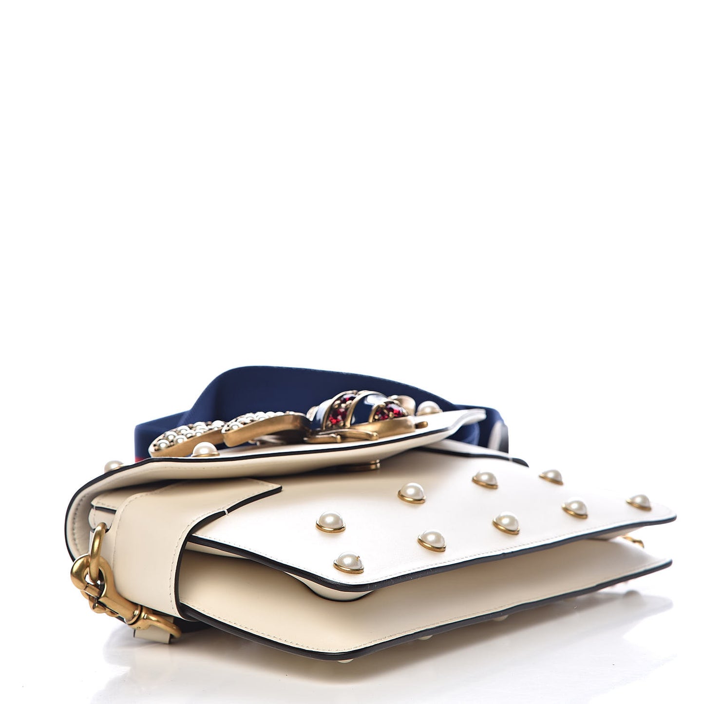 Nappa Pearl Studded Mini Queen Margaret Broadway Shoulder Bag Mystic White