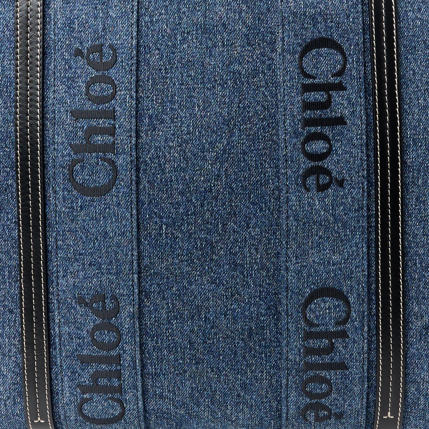 Denim Calfskin Large Woody Ribbon Tote Blue