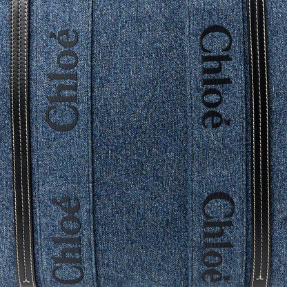 Chloe Denim Calfskin Large Woody Ribbon Tote Blue 8 of 10