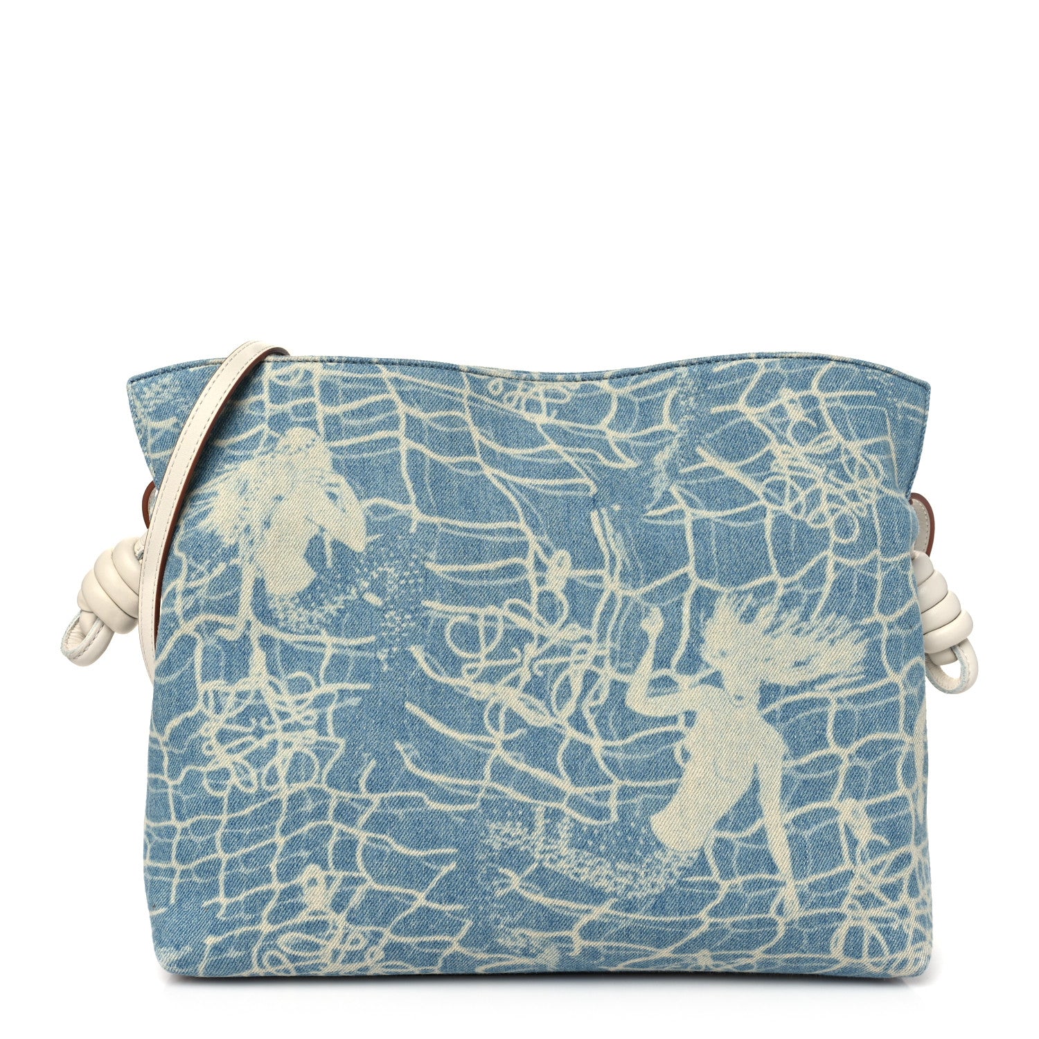 Loewe Denim Calfskin Mermaid Print Paula's Ibiza Flamenco Knot Bag Blue Tan 1 of 8