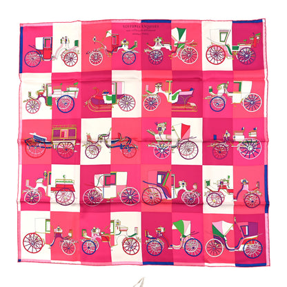Hermes Silk Voitures Exquises Scarf 90  Rose Vif White Vert 1 of 3