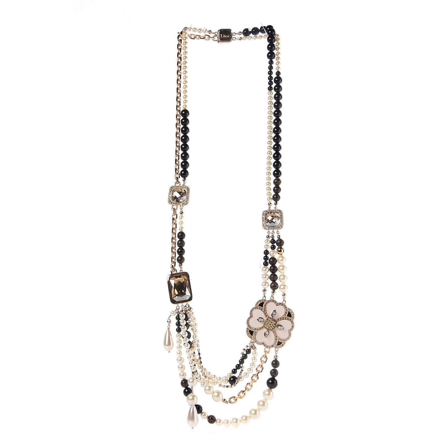 Pearl Crystal Leopard Flower Multi-Strand Necklace Gold