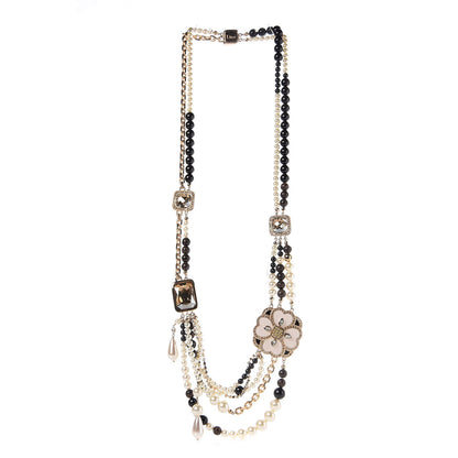 Christian Dior Pearl Crystal Leopard Flower Multi-Strand Necklace Gold 3 of 7