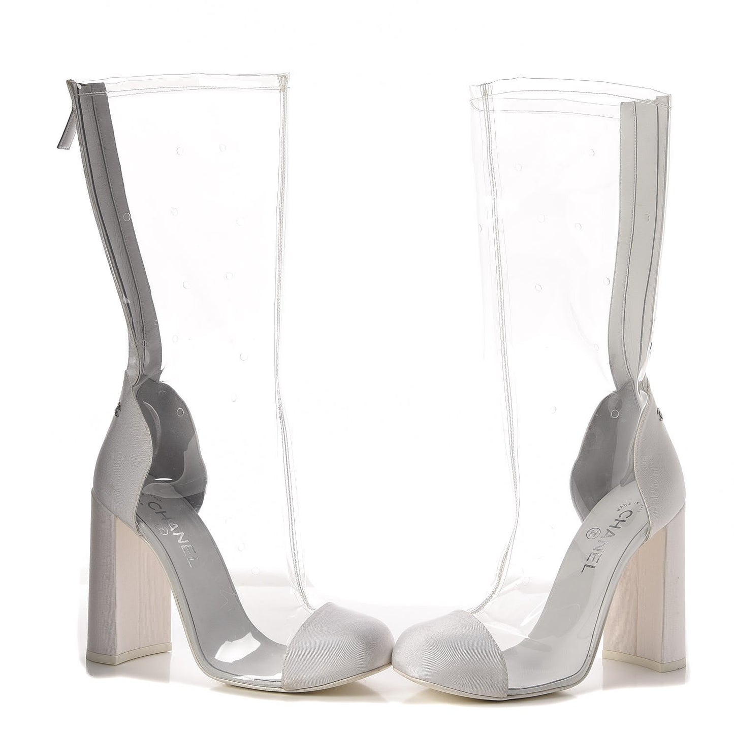 PVC Grosgrain High Boots 39 Transparent White