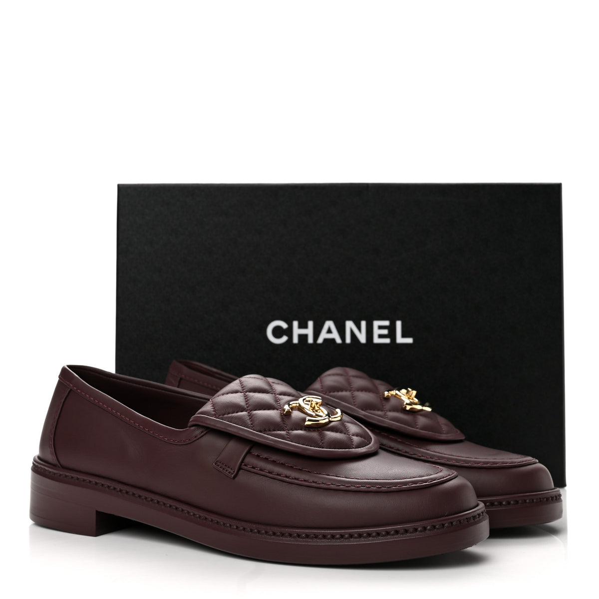 Chanel Lambskin Quilted CC Turnlock Loafers 40 Burgundy 10 of 10