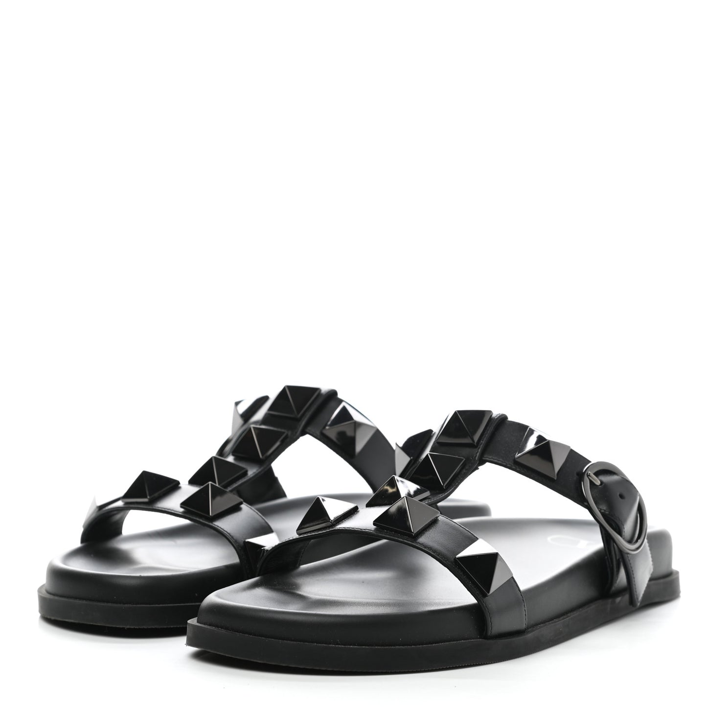 Calfskin Roman Stud Slide Sandals 36.5 Black