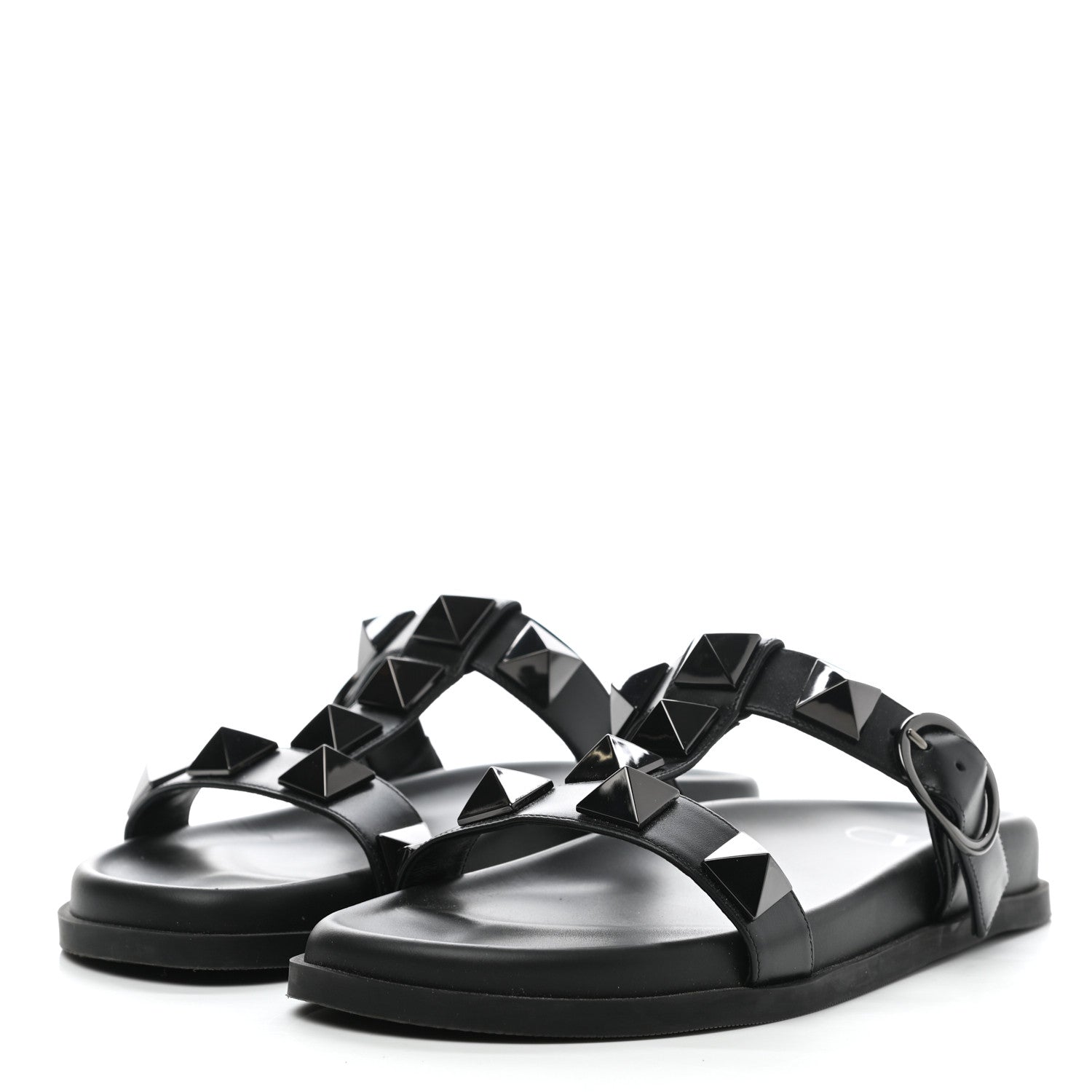 Valentino Garavani Calfskin Roman Stud Slide Sandals 36.5 Black 3 of 8