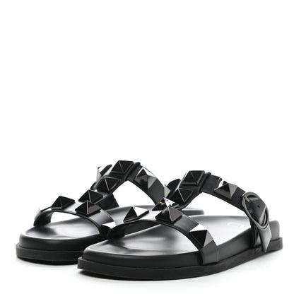 Valentino Garavani Calfskin Roman Stud Slide Sandals 36.5 Black 3 of 8
