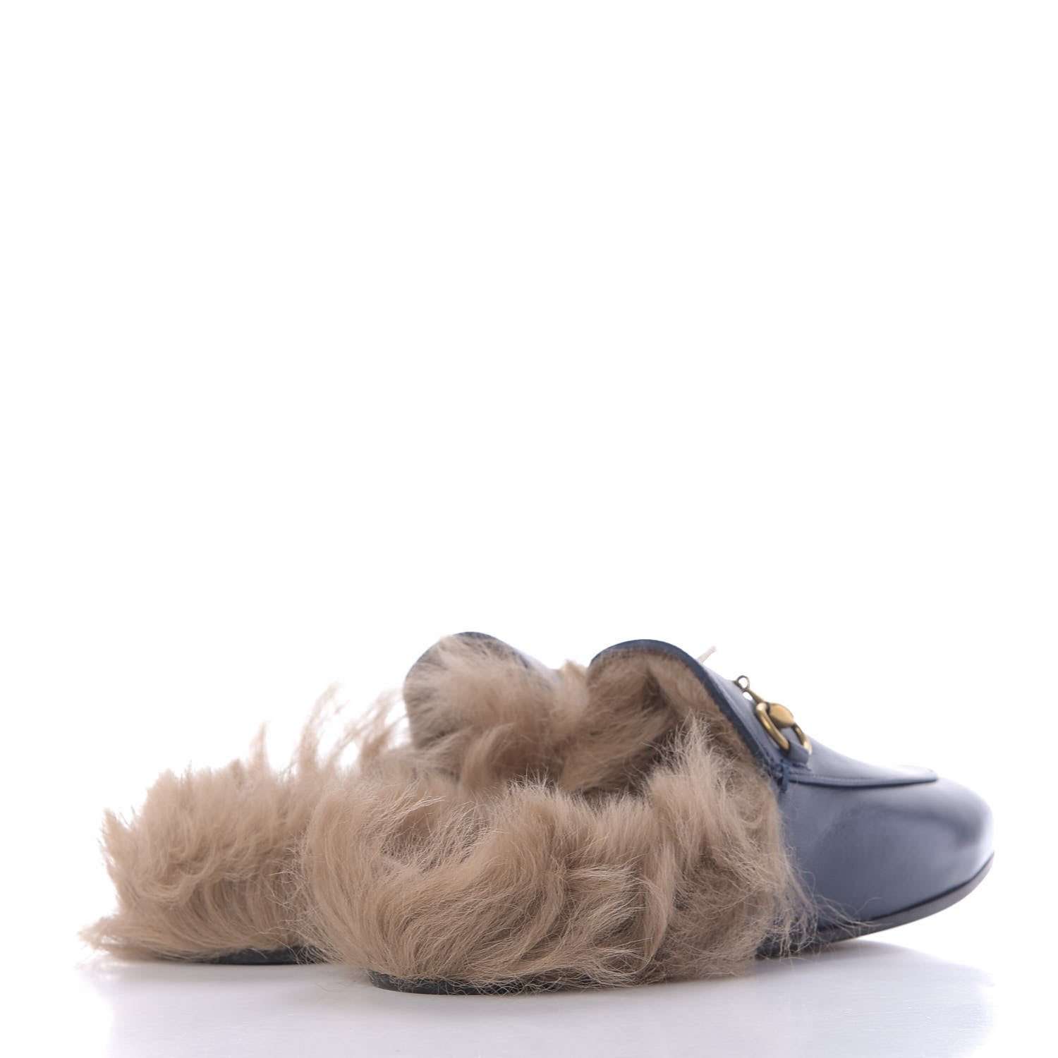 Gucci Malaga Kid Fur Womens Princetown Slippers 34.5 Blue Agata 4 of 9