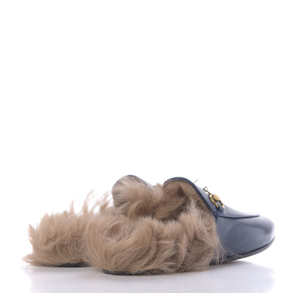 Gucci Malaga Kid Fur Womens Princetown Slippers 34.5 Blue Agata 4 of 9