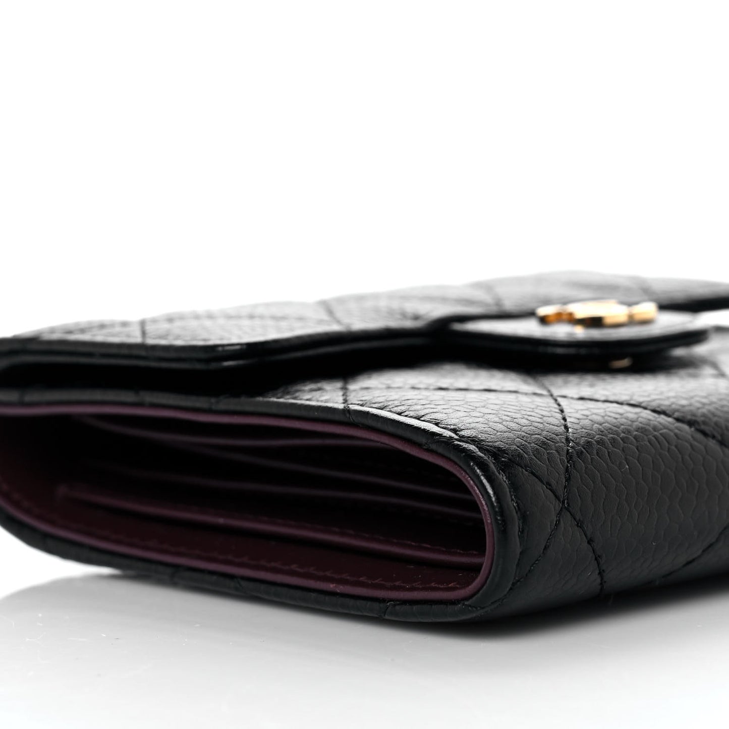 Caviar Quilted Compact Flap Wallet Black