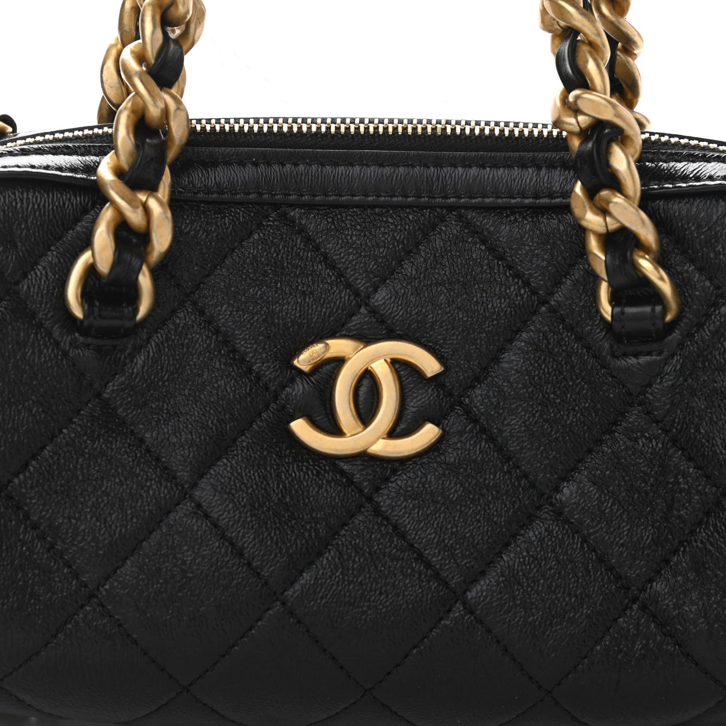 Shiny Lambskin Quilted Small Fashion Therapy Bowling Bag Black