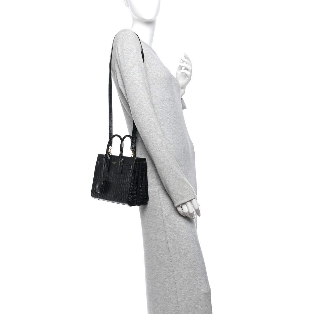 Calfskin Crocodile Embossed Nano Sac De Jour Black
