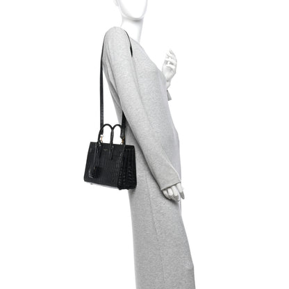 Saint Laurent Calfskin Crocodile Embossed Nano Sac De Jour Black 2 of 10