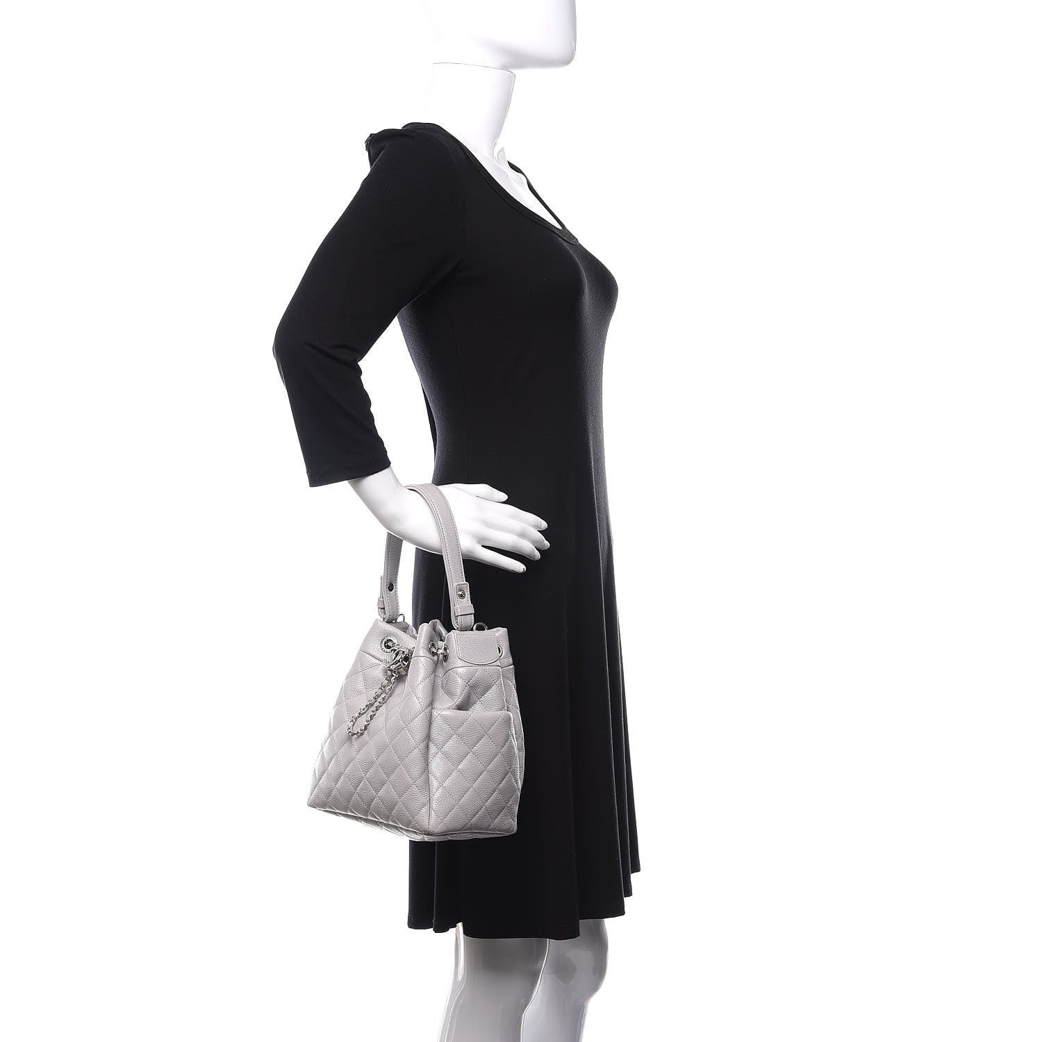 Chanel Caviar Quilted Small Chain Bucket Bag Light Gray 3 of 11