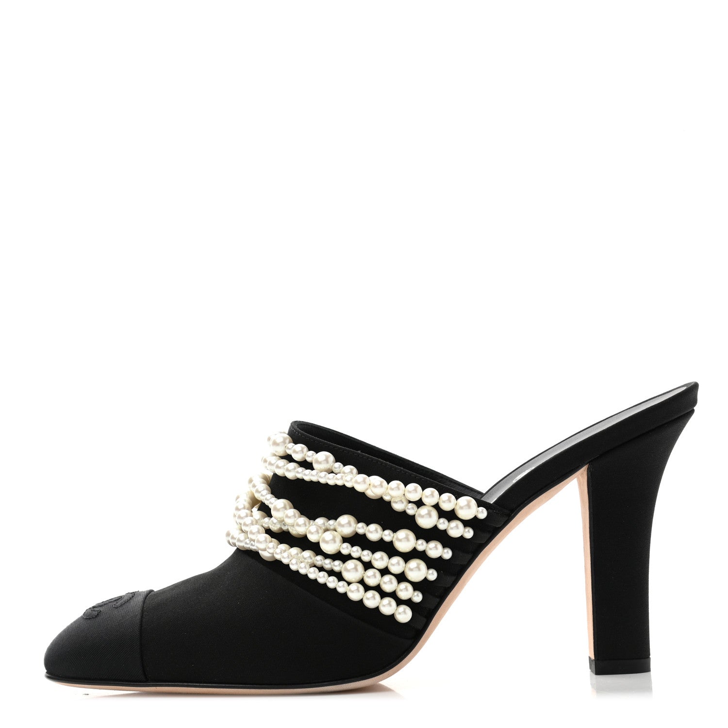 Chanel Satin Cap Toe CC Pearl Mule 40 Black 1 of 9