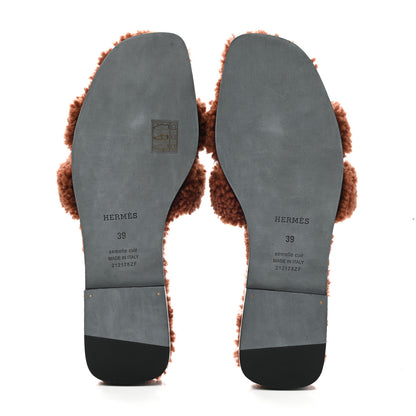 Hermes Woolskin Oran Sandals 39 Cognac 5 of 8