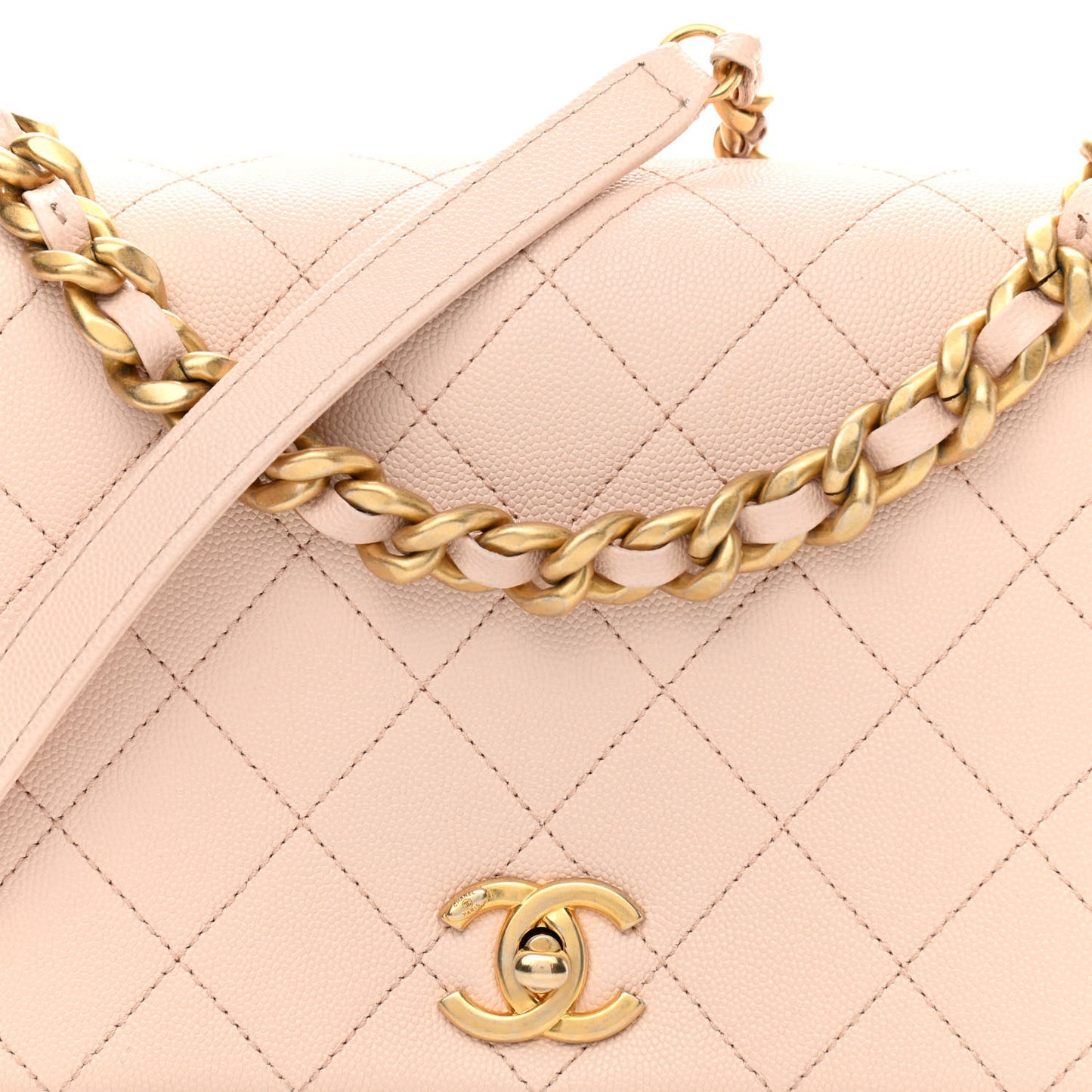 Caviar Quilted Medium Fashion Therapy Flap Beige