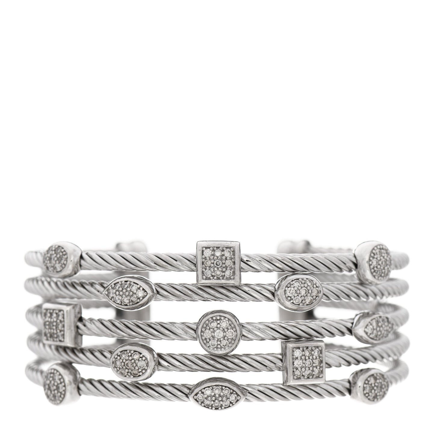 Sterling Silver Diamond Five Row Confetti Cuff Bracelet