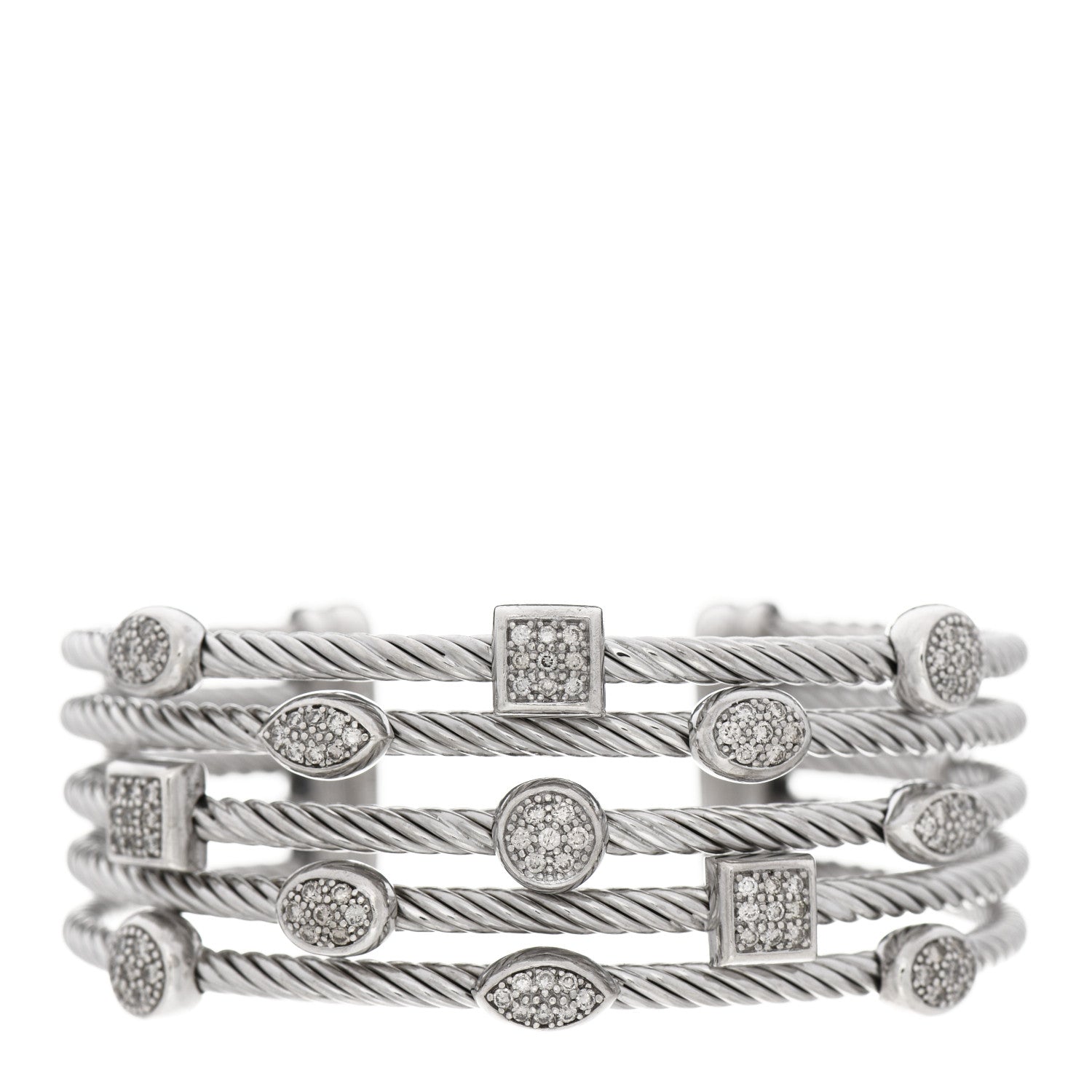 David Yurman Sterling Silver Diamond Five Row Confetti Cuff Bracelet 1 of 4
