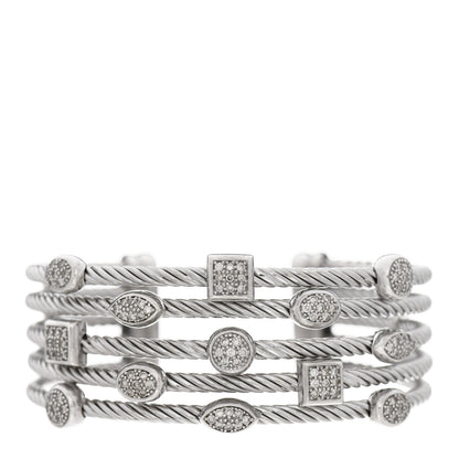 David Yurman Sterling Silver Diamond Five Row Confetti Cuff Bracelet 1 of 4