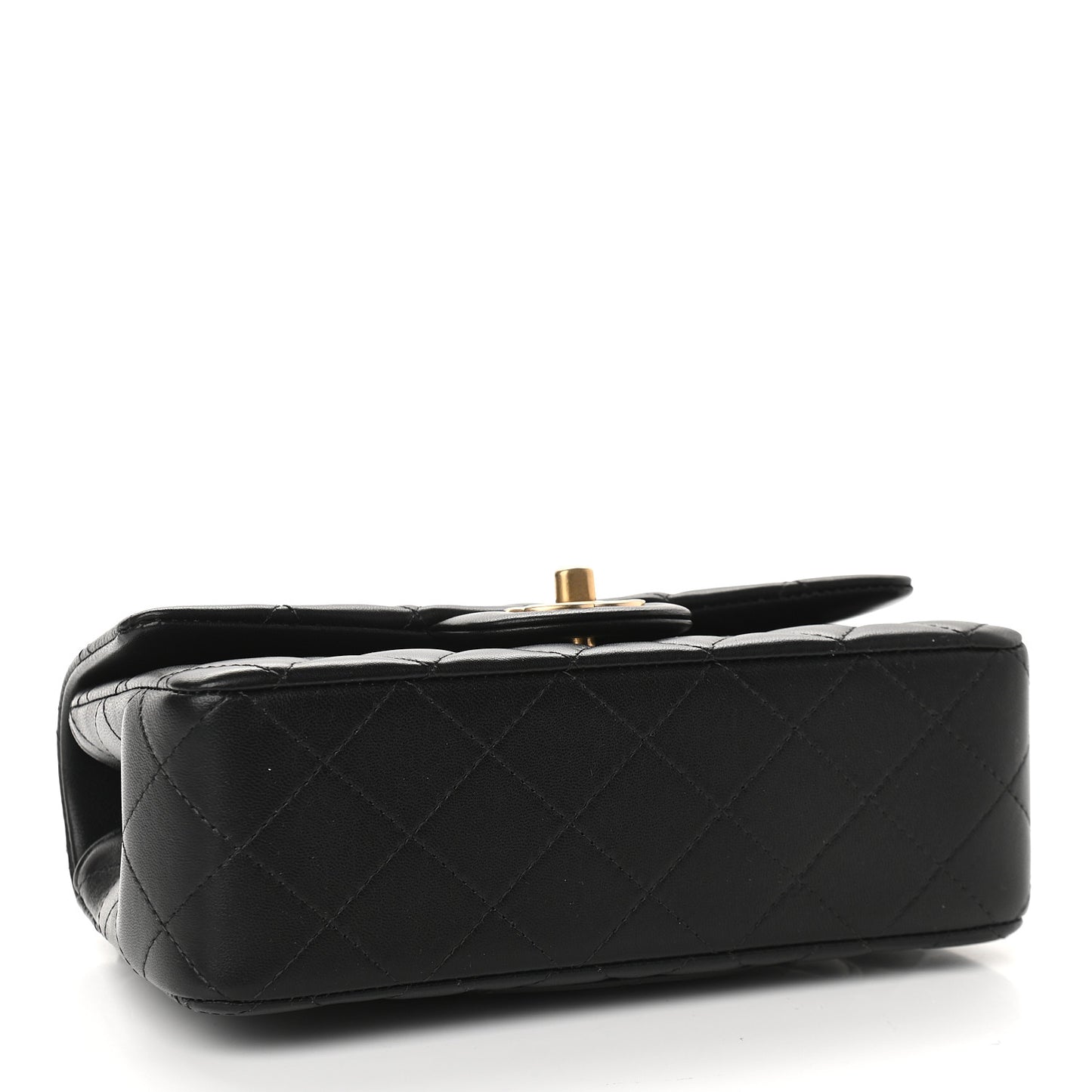 Lambskin Quilted Mini Top Handle Rectangular Flap Black