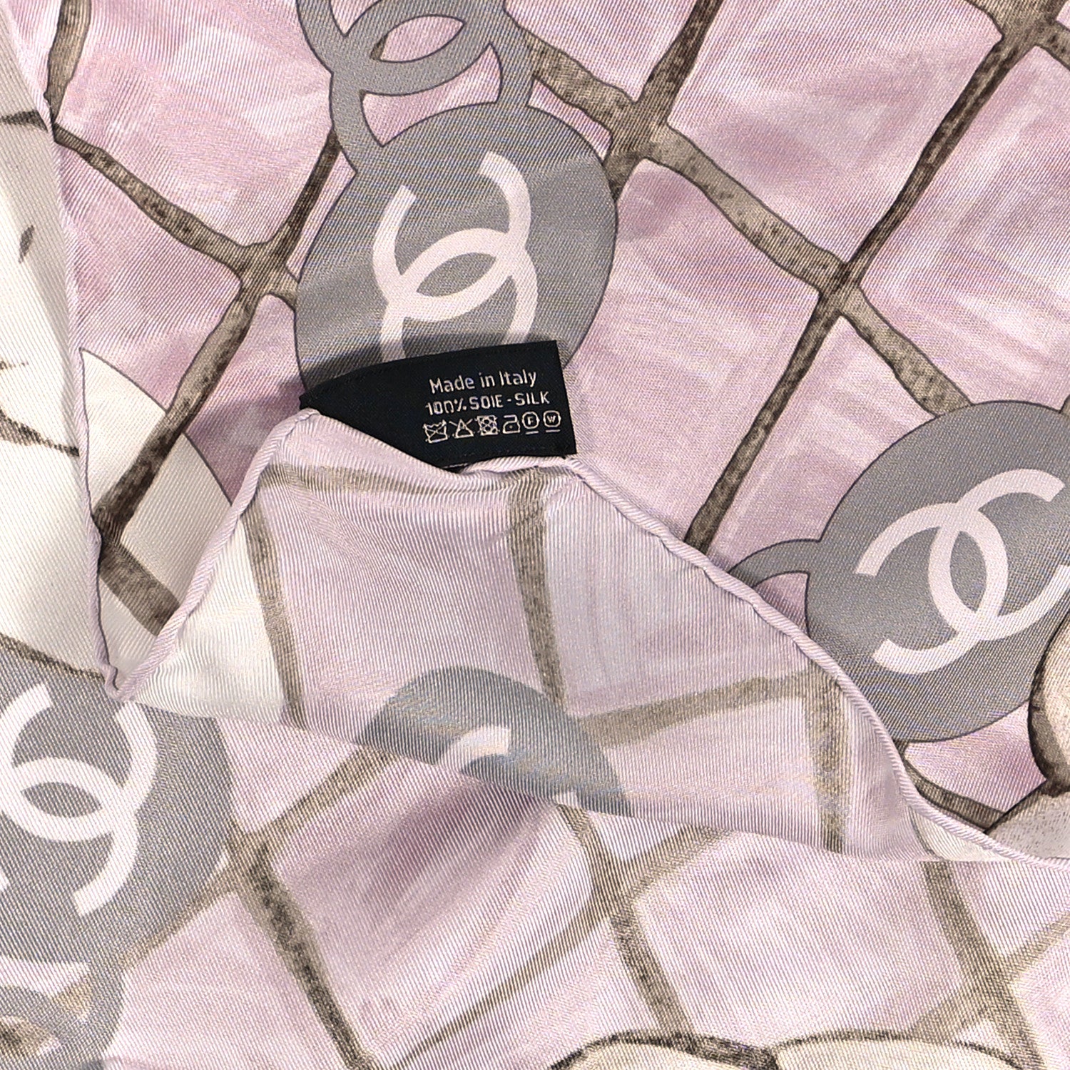 Chanel Silk CC Logo Camellia Scarf White Pink 4 of 4
