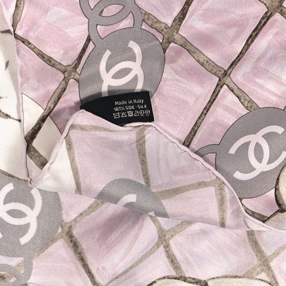 Chanel Silk CC Logo Camellia Scarf White Pink 4 of 4
