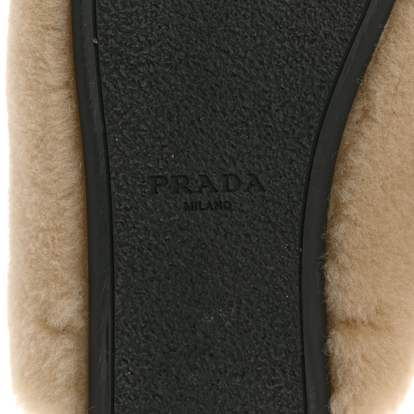 Shearling Metal Triangle Logo Loafer Mules 37 Beige