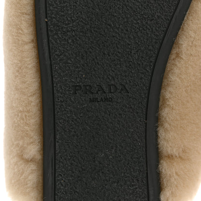 Prada Shearling Metal Triangle Logo Loafer Mules 37 Beige 8 of 9