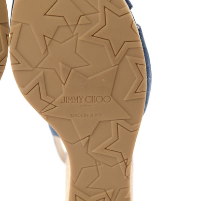Jimmy Choo Denim Amely 105 Slingback Wedge Sandals 39.5 Navy 8 of 9