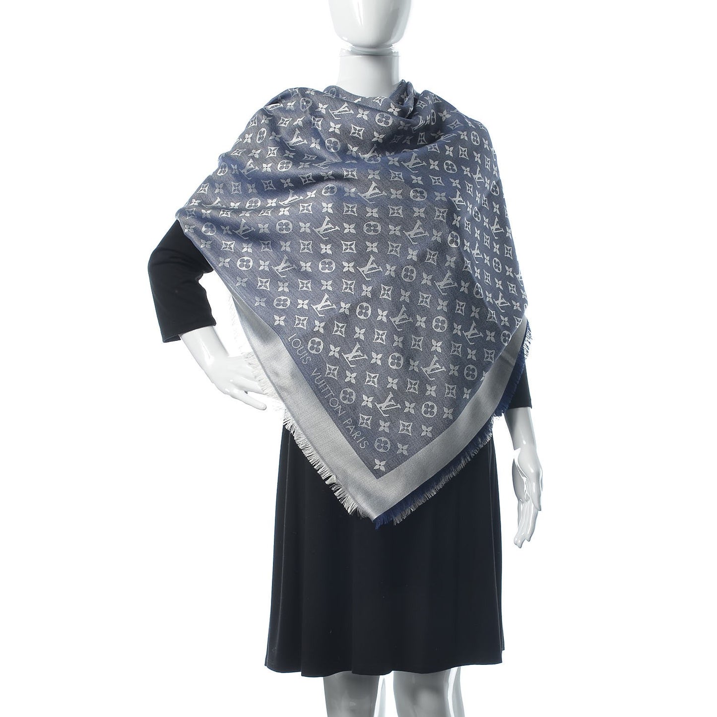 Silk Wool Monogram Denim Shawl Blue