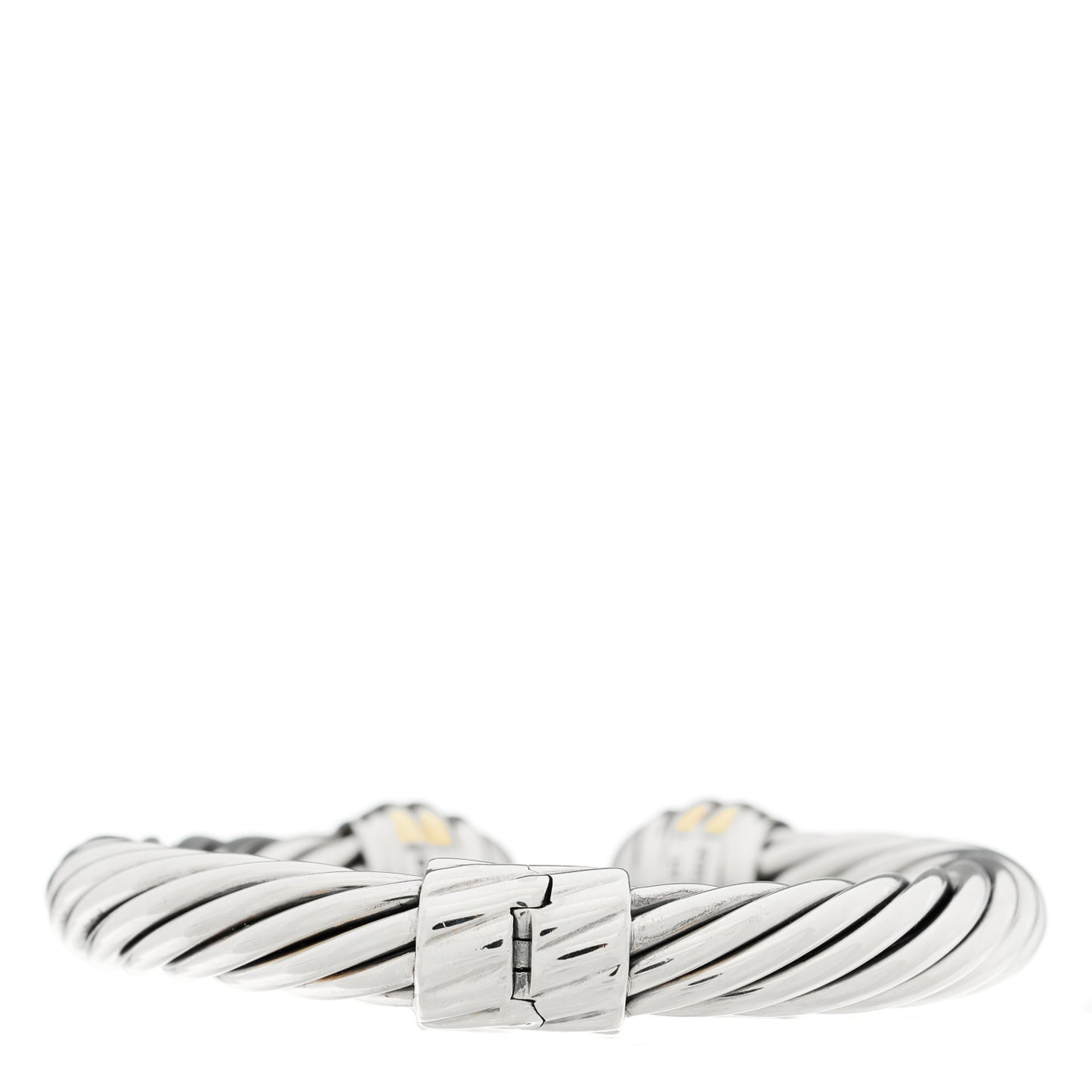 Sterling Silver 14K Yellow Gold Pearl 10mm Cable Classics Hinged Bracelet