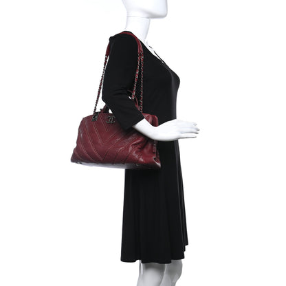 Chanel Calfskin Chevron Stitched Shopping Bag Dark Red 2 of 9