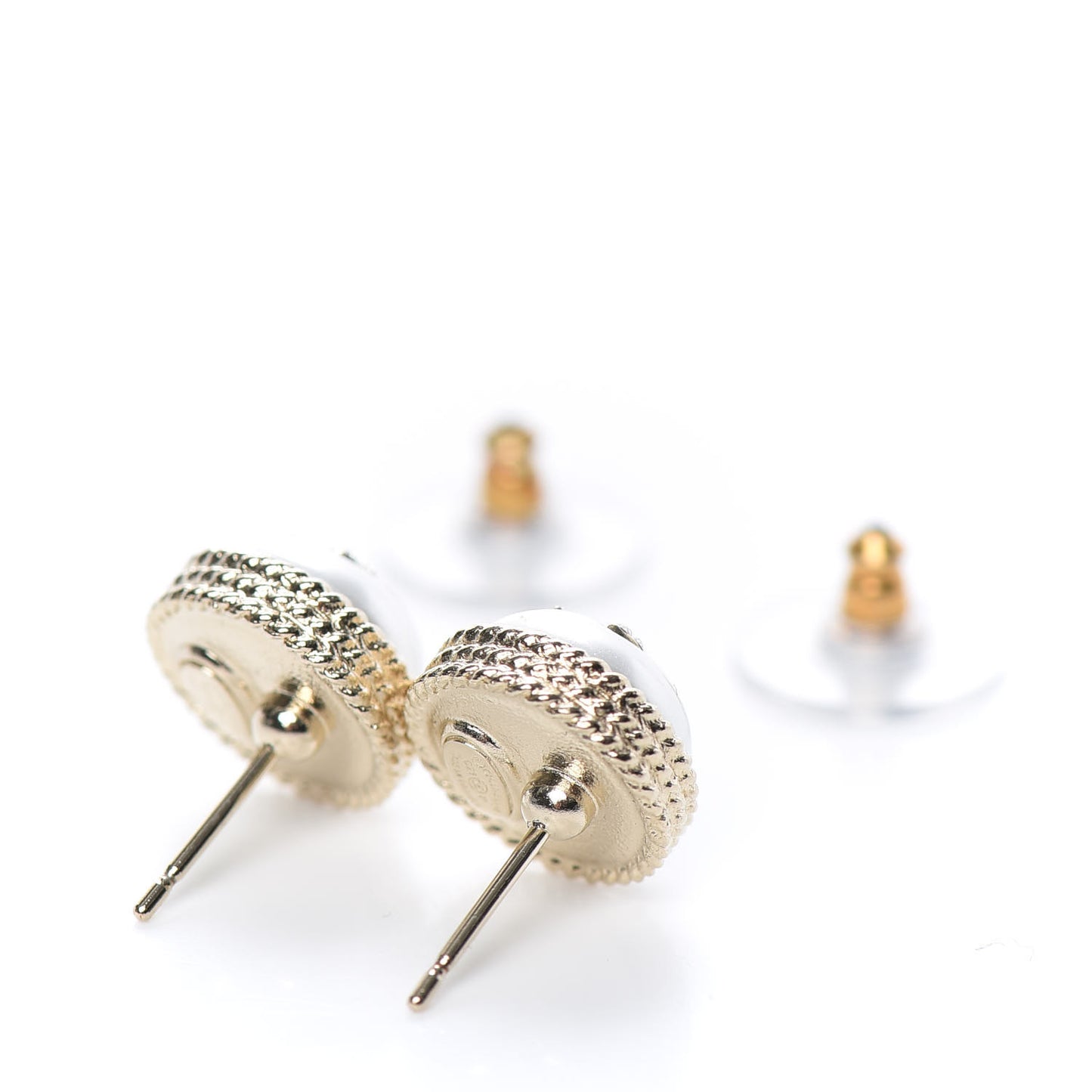 Pearl Crystal CC Round Earrings Gold