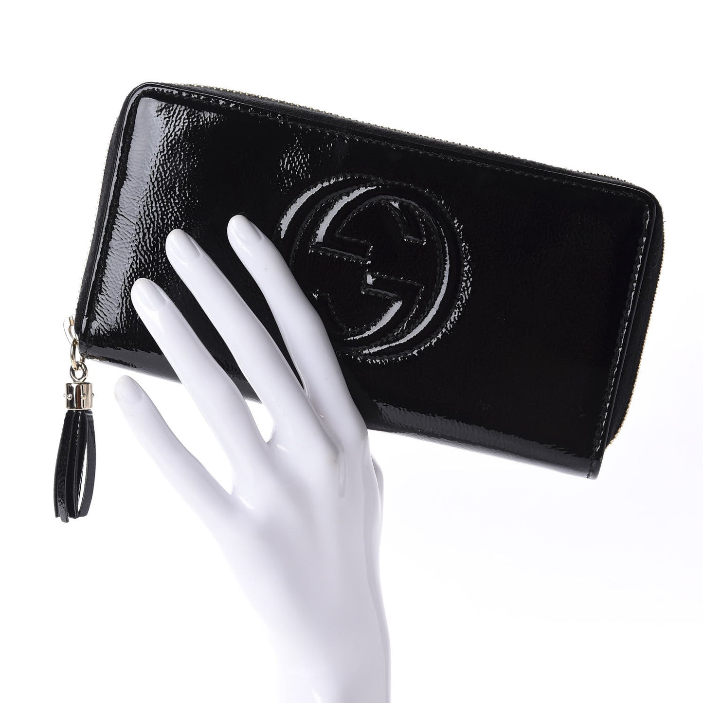 Patent Calfskin Soho Zip Around Wallet Black