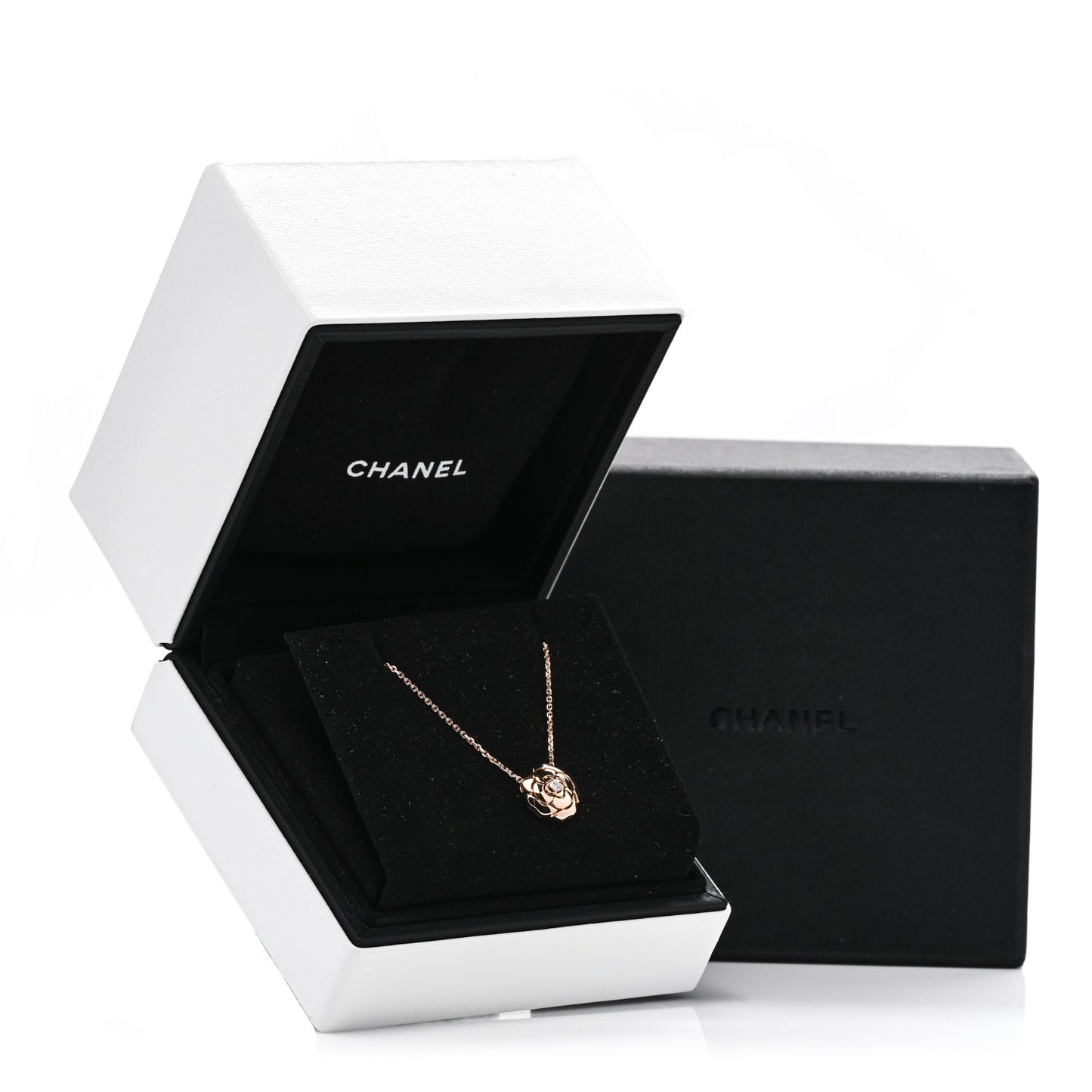 18K Rose Gold Diamond Extrait de Camelia Pendant Necklace