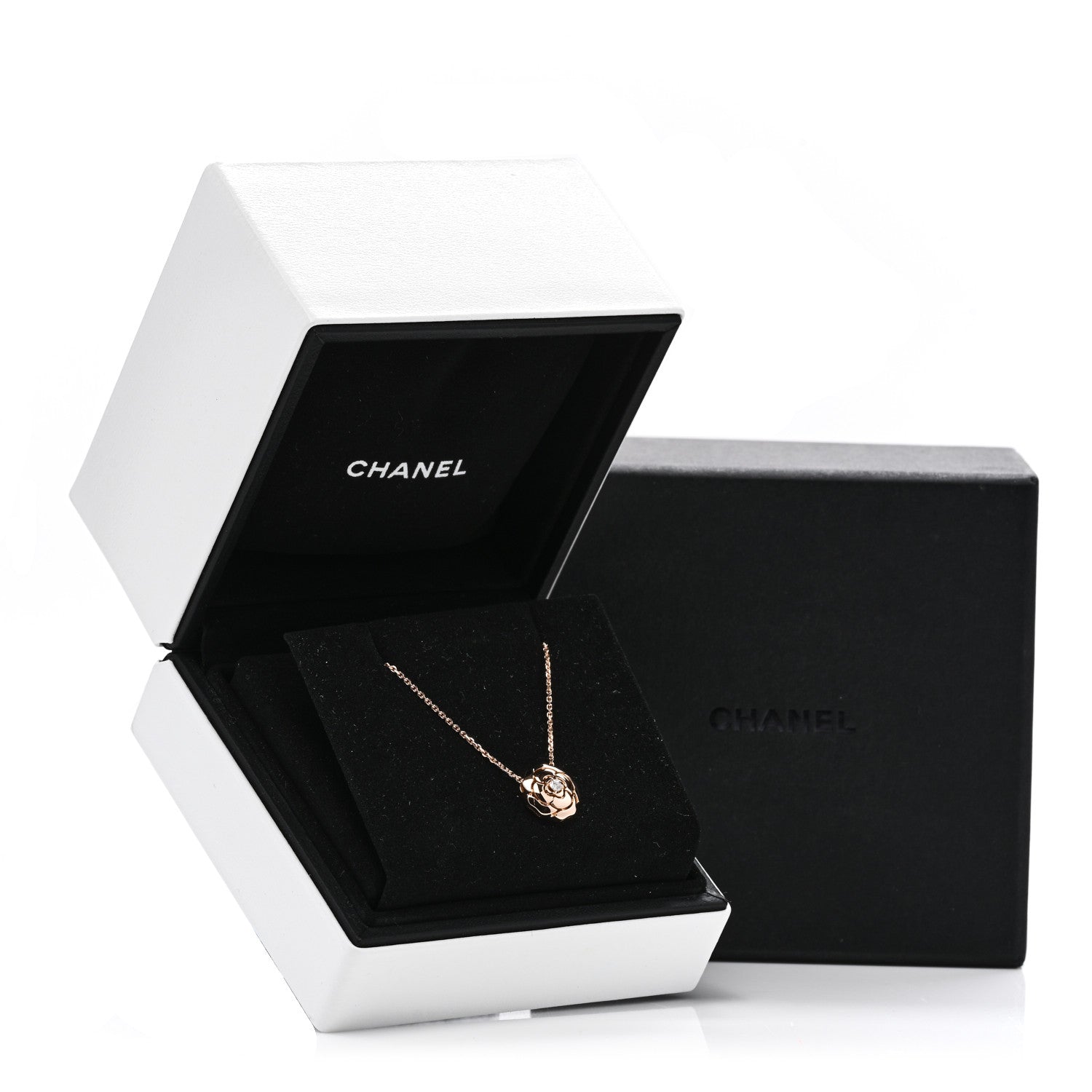 Chanel 18K Rose Gold Diamond Extrait de Camelia Pendant Necklace 8 of 8