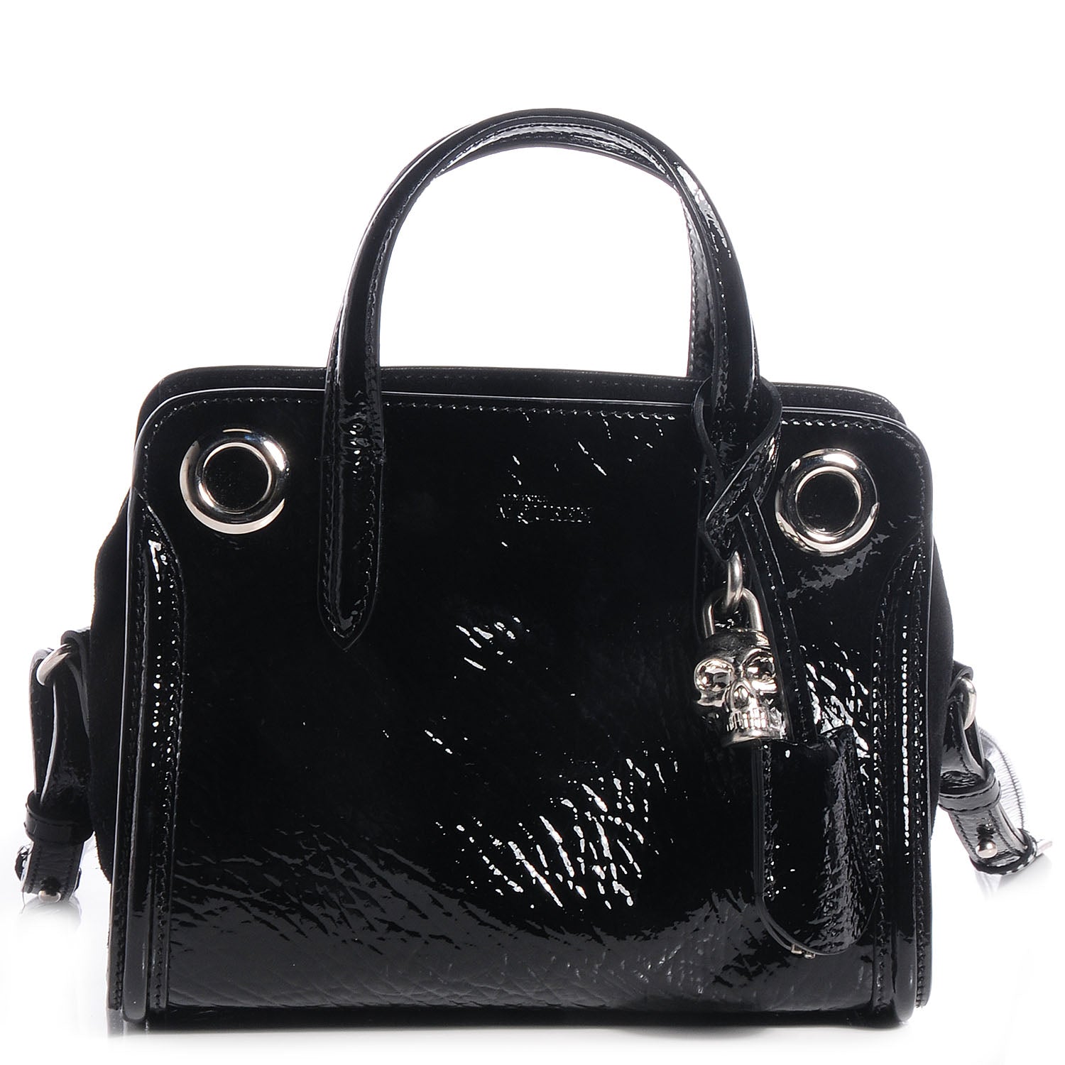 Alexander McQueen Grainy Patent Suede Mini Eyelet Padlock Black 1 of 8